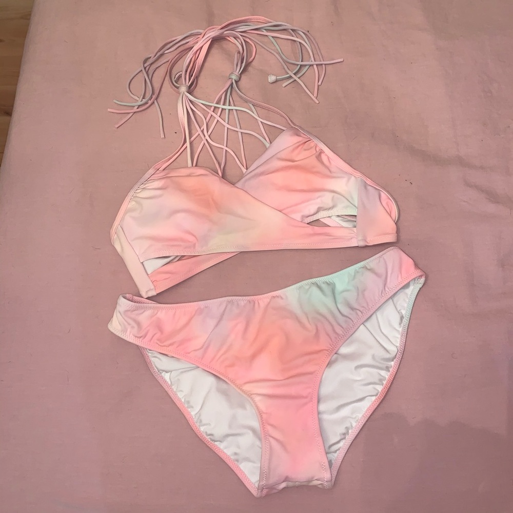 VS pink high neck wrap bikini tie dye